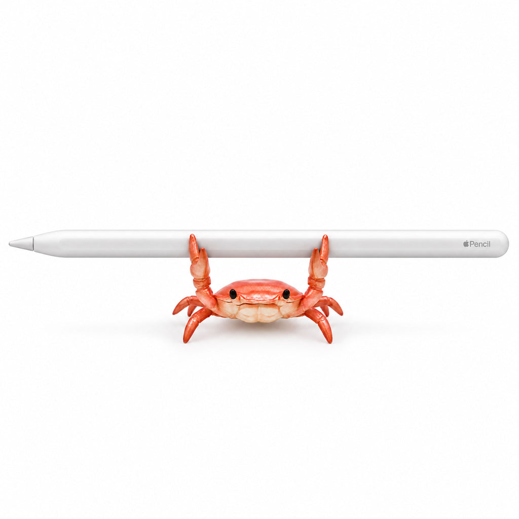 Crimson crab desk stand holding a screen pen horizontally