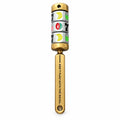 Brass jackpot spinning reel fidget toy with fruit symbols standing upright