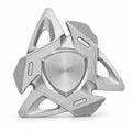 Silver shark fin aluminum alloy fidget spinner on white studio background