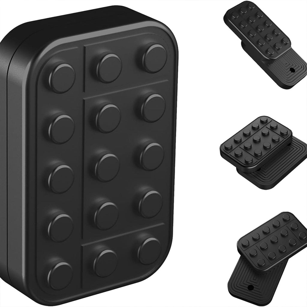 Angled black mechanical EDC fidget slider showing layered sliding plates