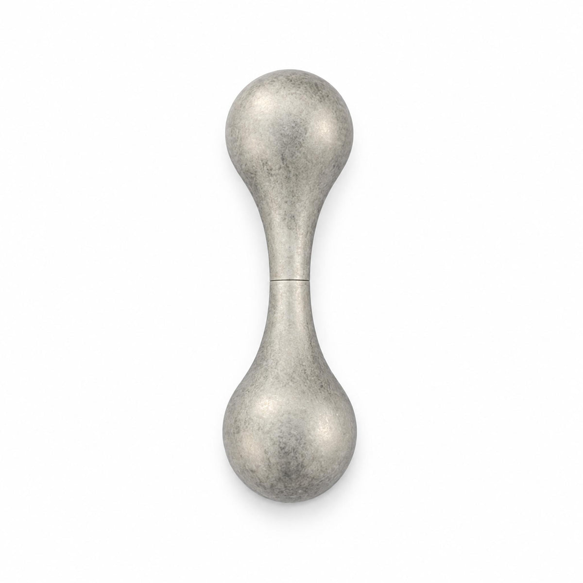 Stonewashed titanium grey knucklebone finger skill toy on white studio backdrop