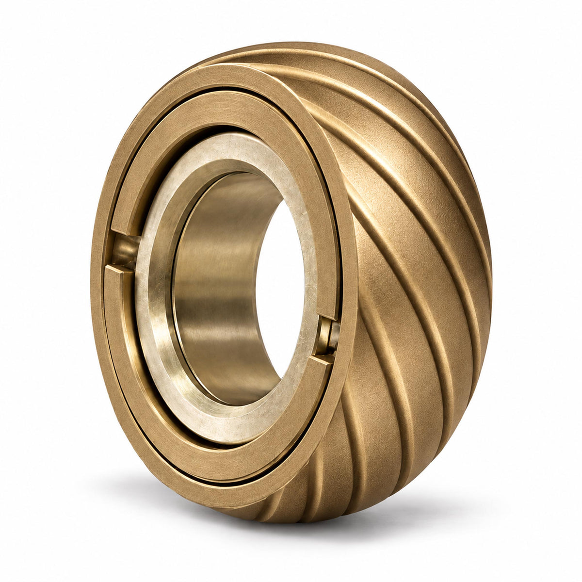 Antique gold tire-tread EDC desk spinner ring on white studio background