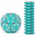 Green magnetic transforming fidget puzzle polyhedron upright on white backdrop