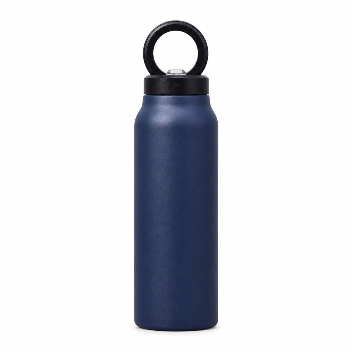 Deep navy blue 27 oz magnetic water bottle with built-in straw lid isolated