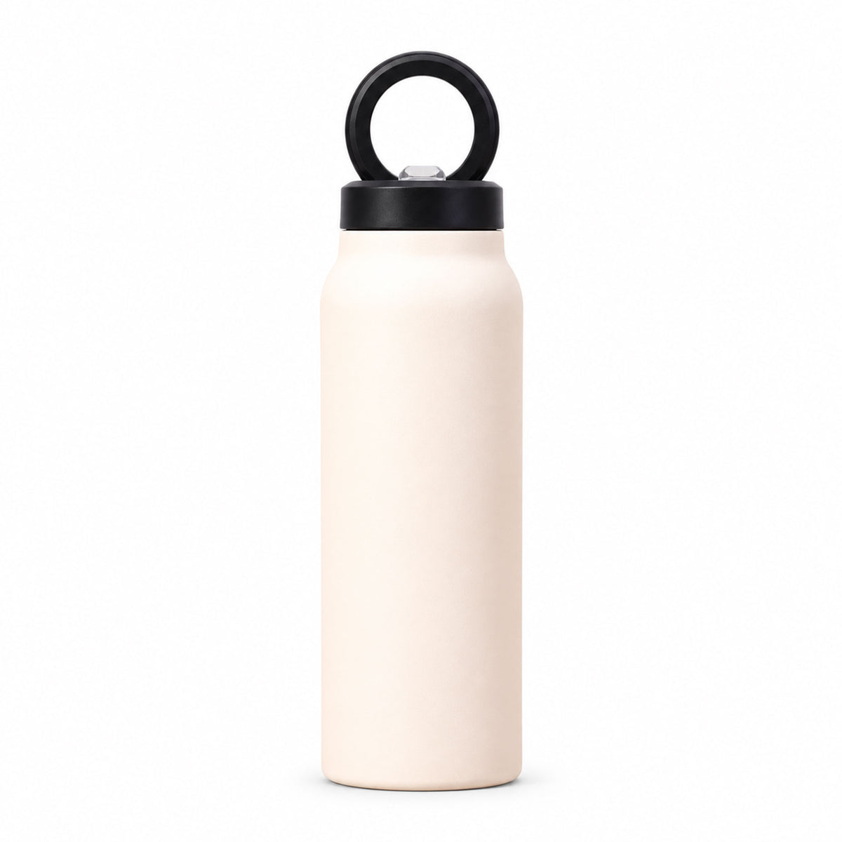 Ivory white double-wall magnetic water bottle and hands-free phone dock