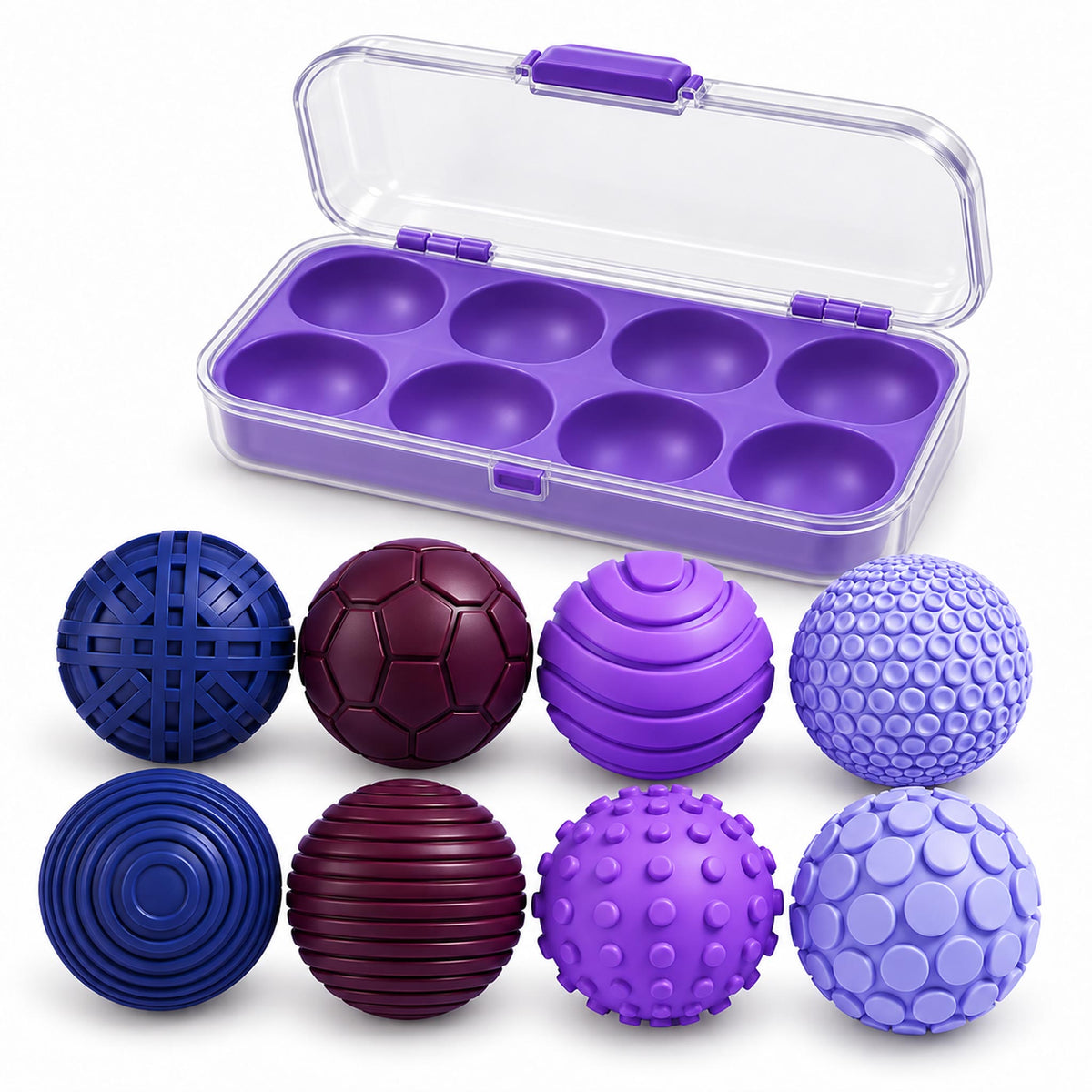 Deep violet purple textured magnetic sensory fidget balls with travel case