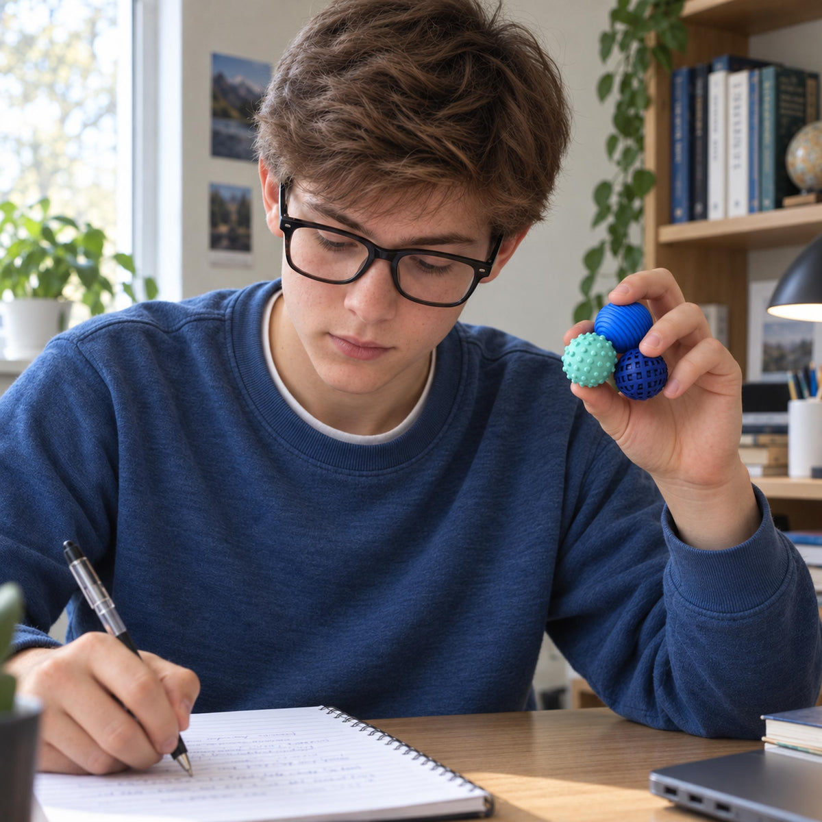 Adult rolling textured magnetic fidget balls in hand for office stress relief