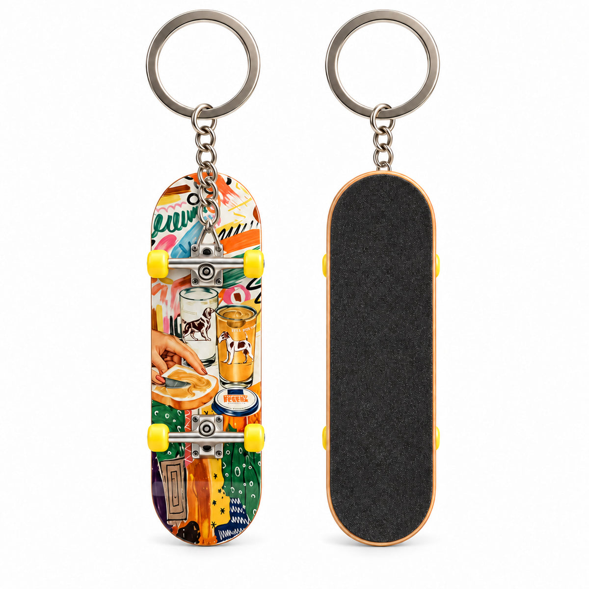 Retro breakfast graphic mini skateboard keychain cable organizer EDC