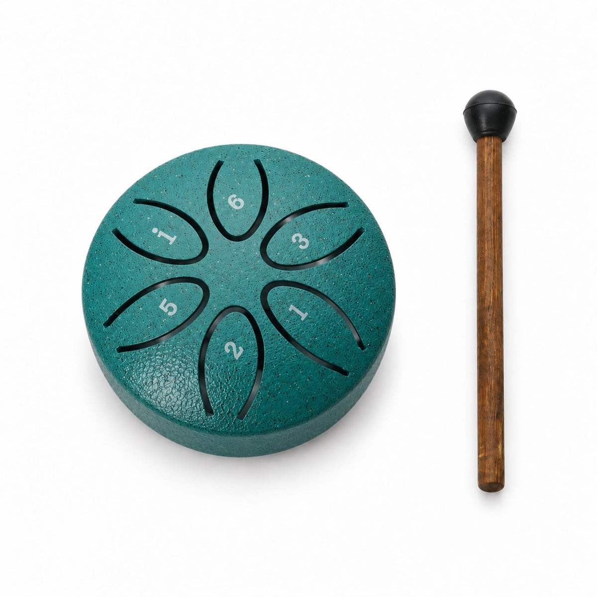 Galaxy green mini steel tongue drum showing leaf-shaped tone tongues