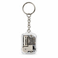 Clear acrylic mini mechanical music box keychain with silver gears