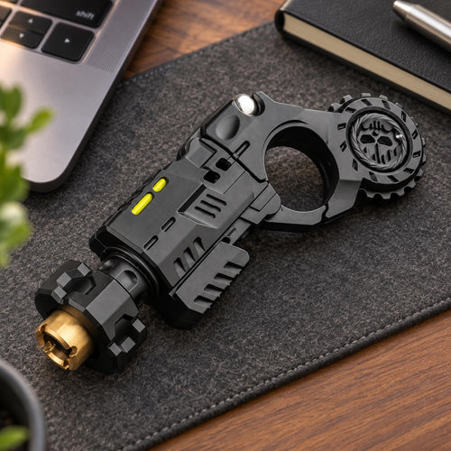Black mechanical desk fidget slider placed on an executive office tabletop
