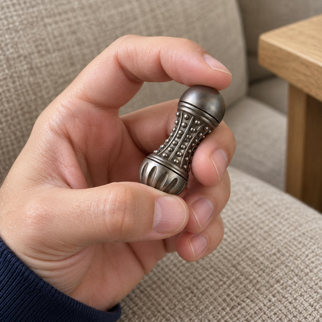 Hand rolling grooved metal peanut fidget massager for office hand relief