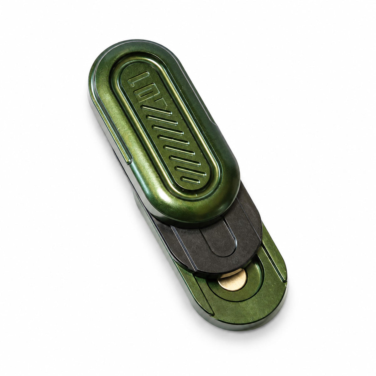 Forest green tactile pill fidget slider with textured non-slip thumb surface