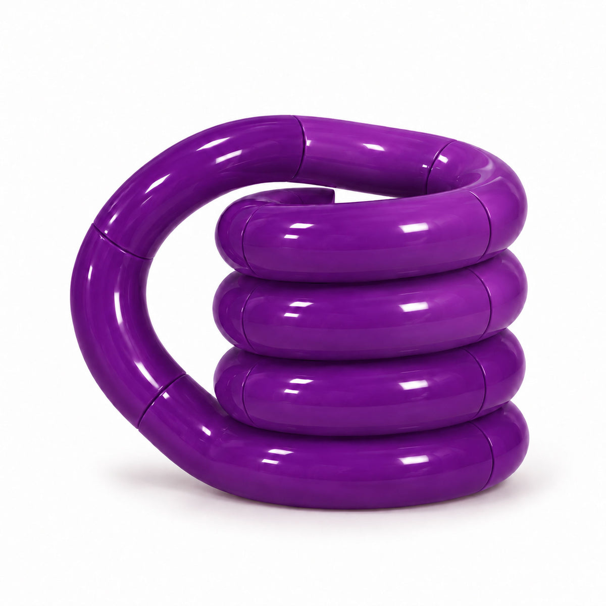 Deep violet thermochromic twist desk fidget toy coiled on white background