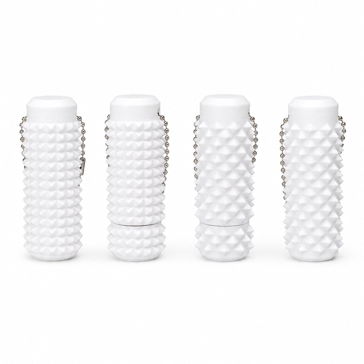 Pure white 3D printed spiky acupressure finger massage roller on white